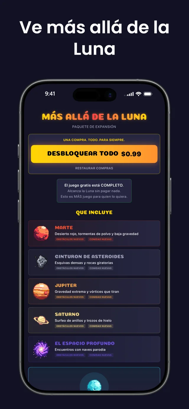 Ve más allá de la Luna — la lista de planetas con Marte, el Cinturón de Asteroides, Júpiter, Saturno y el Espacio Profundo
