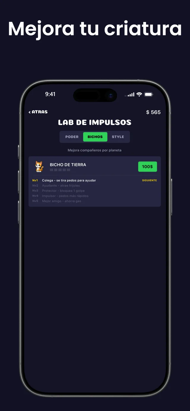 Mejora a tu bichito — la pestaña de compañeros del Boost Lab con el bichito de la Tierra
